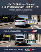 Dash Cam Front and Rear, 4K HDR Dash Camera for Cars, 3" IPS Screen Dash Cam Built-in GPS with 5.8G WiFi UHD Night Vision Fre