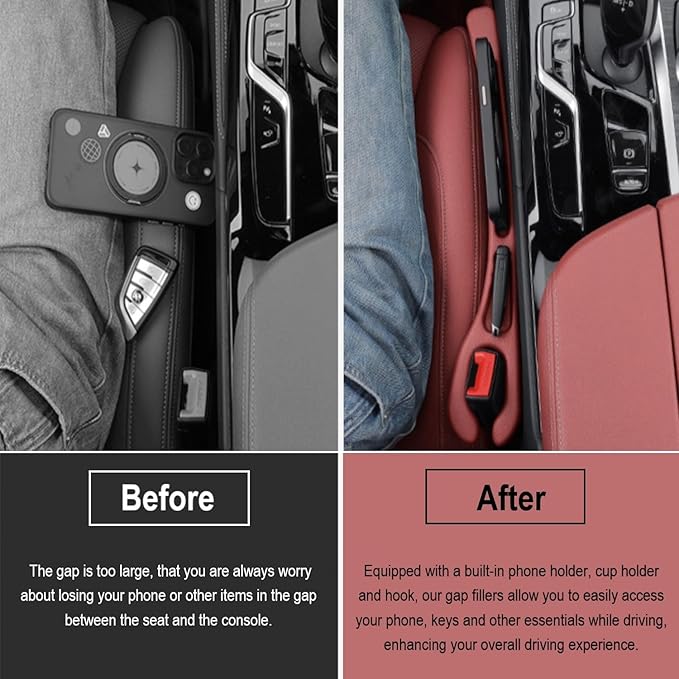 Car Seat Gap Filler, Auto Seat Gap Organizer Dual Storage Slot with Phone Holder, Universal Car Seat Catcher Accessories Plug Strip Fit Car SUV Truck, Fill the Space in Between Seat and Console, Red