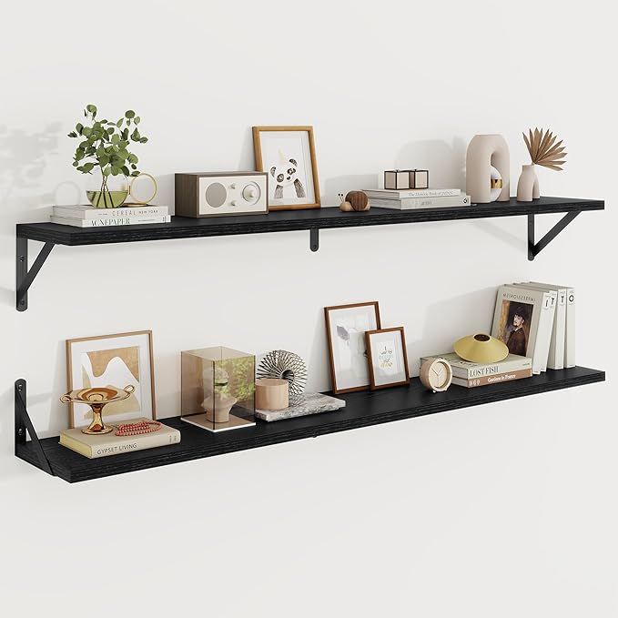 Floating Shelves, 8 Inch Deep Rustic Wood Wall Storage, 48W x 8D Wall Shelves Set of 2, Heavy Duty Metal Brackets, Industrial