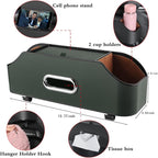 HOLDCY Car Back Seat Organizer with 2 Drink Cup Holder - Tissue Box and Storage Box Hook - Multi-functional Storage - Great for Kids and Travel (Green)