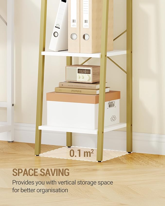 Hzuaneri Ladder Shelf, Bookshelf Bookcase, Freestanding Corner Storage Shelve with 2 Hooks for Home Office, Living Room, Kitc