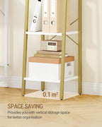 Hzuaneri Ladder Shelf, Bookshelf Bookcase, Freestanding Corner Storage Shelve with 2 Hooks for Home Office, Living Room, Kitc
