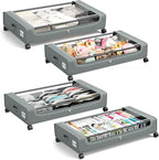 Under Bed Storage Containers with Clear Lid, Large Under Bed Storage with Wheels,6.22"H Under Bed Containers Rolling Under Be
