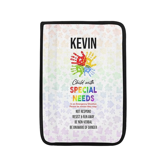 Child with Special Needs Seat Belt Autism Awareness Seat Belt Cover for Kid Family Special Need Autistic Medical Alert Car Cushion Cover Support Autism Gift Personalized Name 44