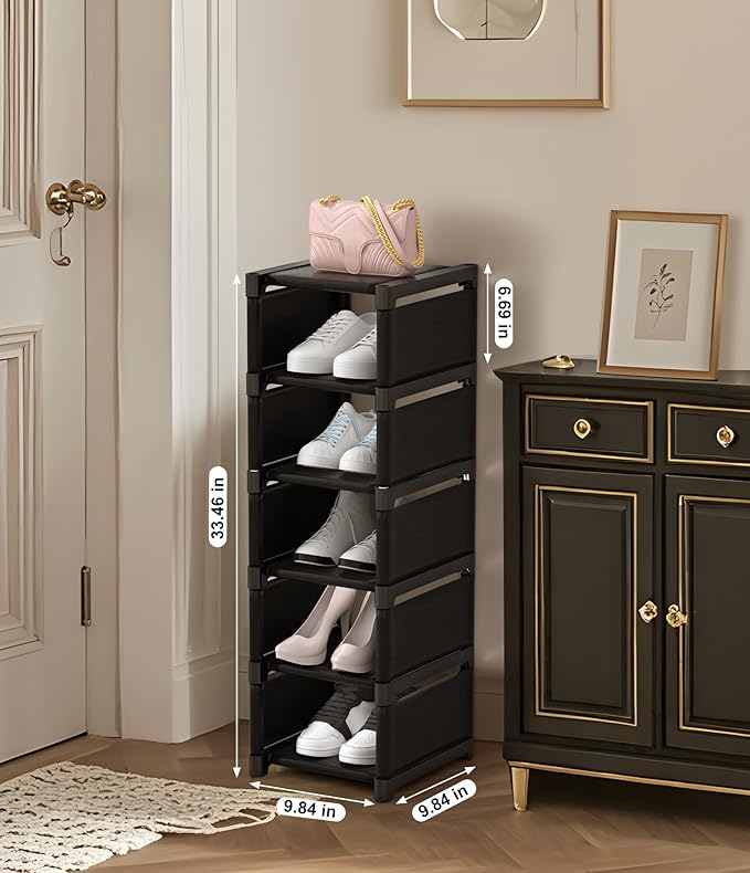 6-Tier Narrow Shoe Rack, Vertical Small Space Shoe Organizer, 9.84" Compact Slim Shoe Shelf for Closet & Entryway, Sturdy & T