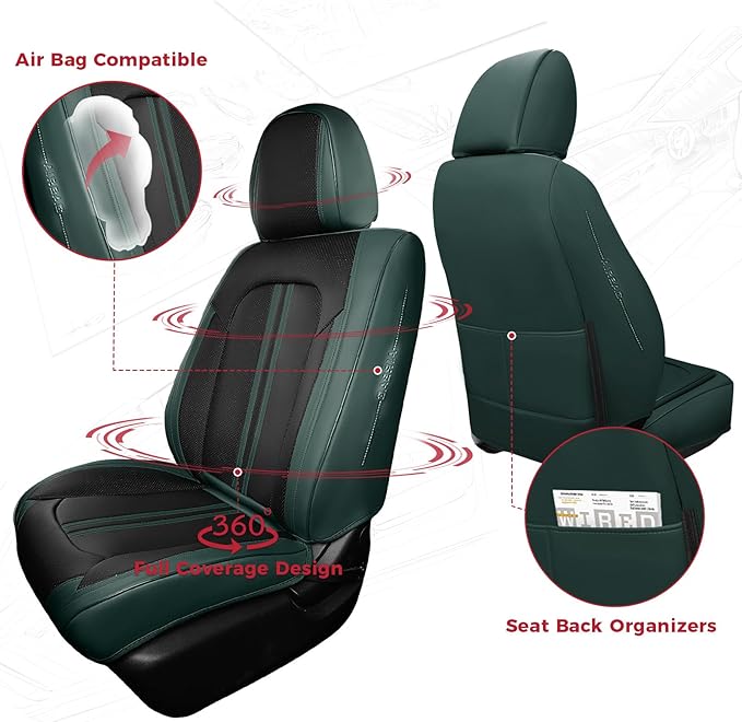 FREESOO Leather Car Seat Covers Full Set, Green Black Waterproof Seat Covers for Cars Trucks SUV, Luxury Front Car Seat Cover