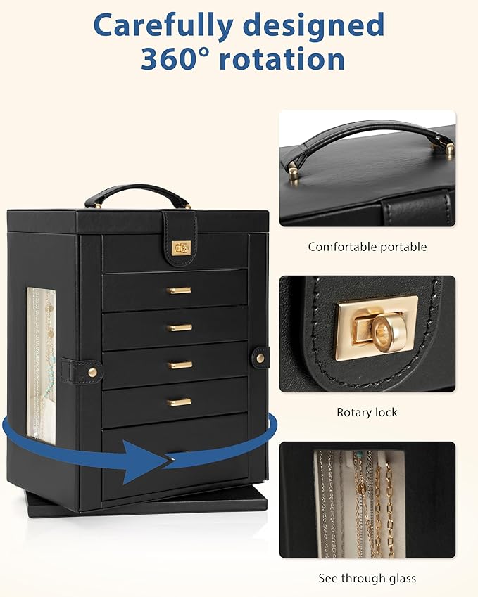 AKOZLIN Jewelry Box 6-Tier Organizer Functional 360° Rotating Jewelry Storage Case for Women Girls Ring Necklace Earring Brac