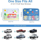 2 Pack Baby Car Sun Shade Side Window (26.8"×19.7"),Dinosaur/Animal Cartoon, Strong Suction Cups UV Heat Protection Sun Block Covers