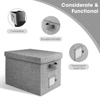 File Organizer Boxes with Lid, Linen Hanging File Storage Boxes with Handle, Collapsible Document Filling Boxes for Letter/Le