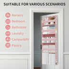 TAHAVICE 1 PC Pink Over the Door Organizer with 1 Large Capacity Caddy, 4 Shelf & 10 Mesh Side Pockets, Pink Stuff Hanging St