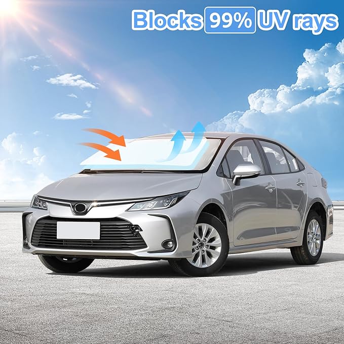 for Toyota Corolla 2020-2025 2026 Sun Shade Sunshade Windshield Cover - 4 Layers Front Window Shade Custom Fit for Corolla Sun Visor - 240T Retractable Shade Blocks UV Rays Car Accessories
