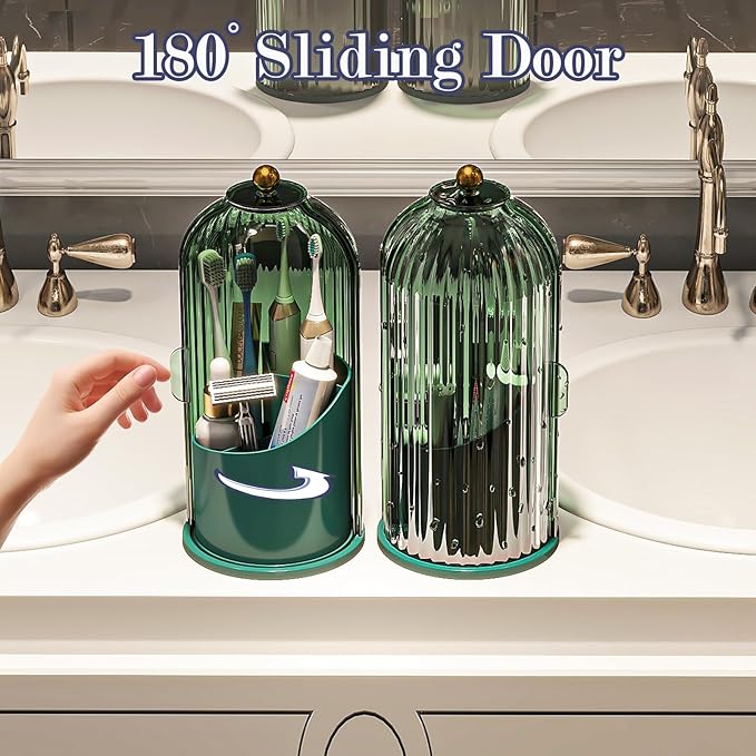 Dustproof Toothbrush Holders with Cover, Rotating Electric Toothbrush and Toothpaste Holder for Bathroom Countertop, 3 Slots 