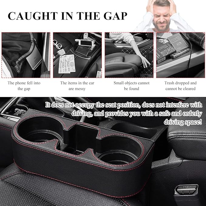 DXNQ Car Cup Holder Gap Filler Organizer, Multifunctional Auto Front Console Gap Filler with Cup Holder, Leather Extra Cup Ho