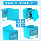 Cube Storage Bins, 3 Pack 11 Inch Fabric Storage Bins with Handle and Label Window, Foldable Storage Cubes, Colorful Fabric B