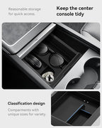 for Tesla New Model Y Juniper Center Console Organizer Tray Divided Storage Double Layer Space Slide smoothly Model Y 2025 2026 Accessorie - 4 PCS, Black