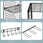 ThreeHio Garage Shelf Wall Mounted with Wire baskets, Heavy Duty Garage Wall Shelving with Garden Tool Rack and Hooks, Wire S