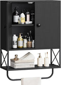 MAHANCRIS Bathroom Wall Cabinet with 2 Door and Adjustable Shelf, Farmhouse Medicine Cabinet with Towel Rack, 3-Tier Wall Mou
