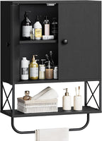 MAHANCRIS Bathroom Wall Cabinet with 2 Door and Adjustable Shelf, Farmhouse Medicine Cabinet with Towel Rack, 3-Tier Wall Mou