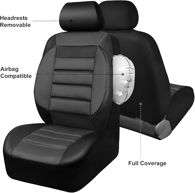 CAR PASS 3D Foam Leather Car Seat Covers Two Front Seats only, Air Mesh Thick Seat Covers, All Weather Car Seat Cover Comfort