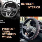PINCTROT D Shaped Chenille Leather Steering Wheel Cover, Soft Mottled Colors, Sweat-Proof, Non-Slip Grip, All-Season Comfort,