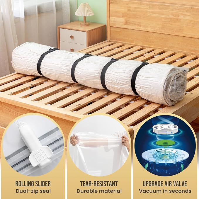 TAILI Mattress Vacuum Storage Bag, Full/Queen Mattress Vacuum Bag with 4 Straps, Sealable Bag for Memory Foam, Latex, Easy Mo