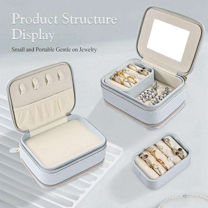 Greenfeather Jewelry Travel Case, PU Leather Travel Jewelry Organizer Box,Small Portable Jewellery Storage Holder for Women R