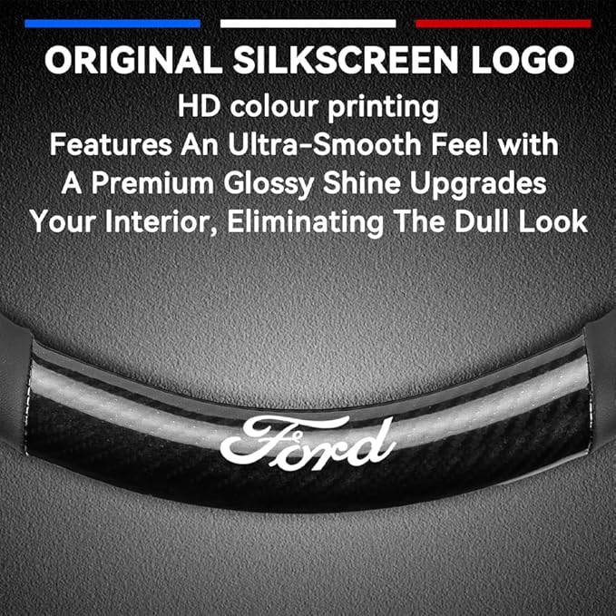 Customized Steering Wheel Cover Compatible with Ford, Premium Nappa Leather&Bright Carbon Fiber Texture Steering Wheel Cover, with Coasters and 3-in-1 USB Fast Charging Cable (Black)