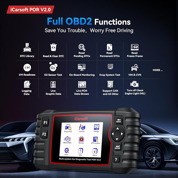 iCarsoft POR V2.0 fit for Porsche/Cayenne/911 Full Systems Diagnostic Scan Tool, OBD2 Scanner with 8 Resets, Live Data, Battery