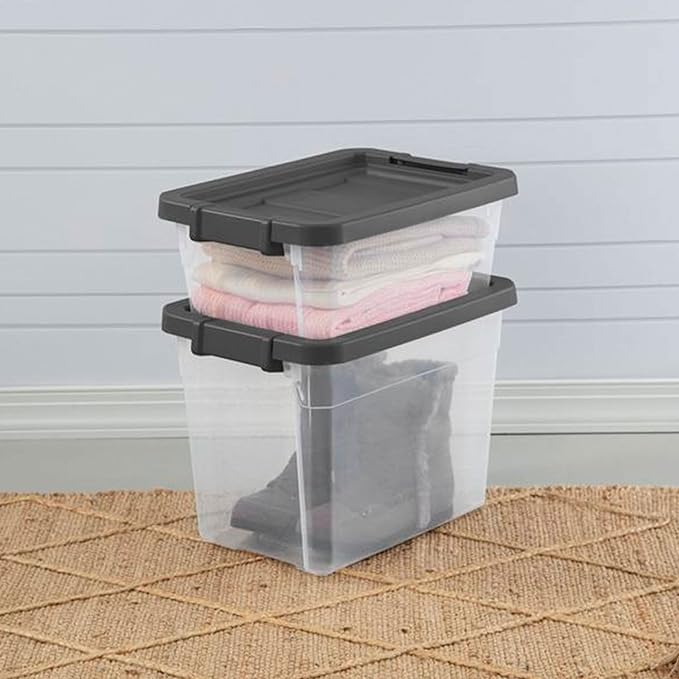 Sterilite 24-Pack Modular Stacker Box, Durable Clear Plastic Storage Bins with Latching Lids, 30 Quart - Stackable Organizing
