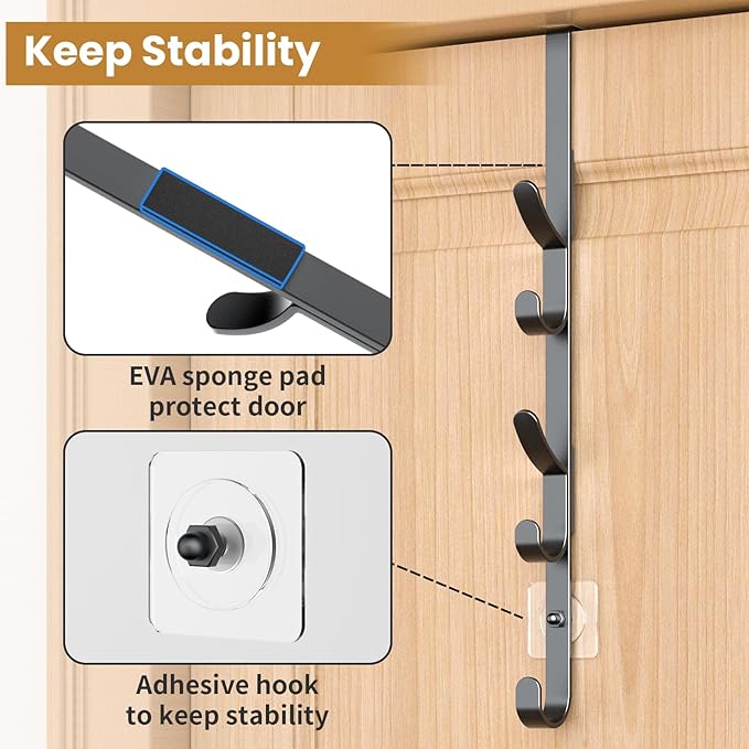 Over The Door Hooks, Metal Door Hooks for Hanging, Over The Door Purse Organizer for Coat Hanger, Back of Shower Door for Han