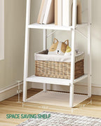 Hzuaneri Ladder Shelf, Bookshelf Bookcase, Freestanding Corner Storage Shelve with 2 Hooks for Home Office, Living Room, Kitc