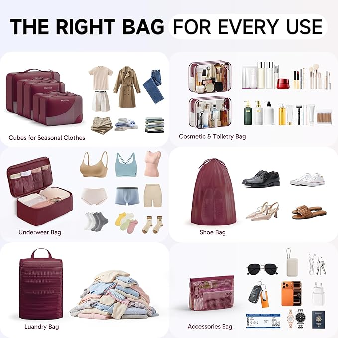 11 Set Packing Cubes for Travel, Gifts for Women Mom Kids, TSA Approved Bags for Makeup, Cosmetic, Toiletry, Suitcase Organiz