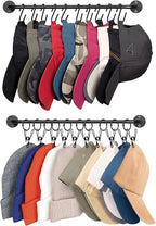 Livelab Hat Rack for Wall, Hat Organizer for Baseball Caps with 10 Hooks+10 Clips, 2 Pack Modern Metal Hat Storage Wall-Mount