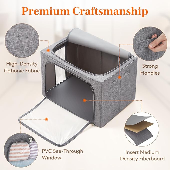 Lifewit Clothes Storage Bins with Metal Frame, Stackable Storage Box, Foldable Clothing Storage Bins with Lids, 100L Storage 