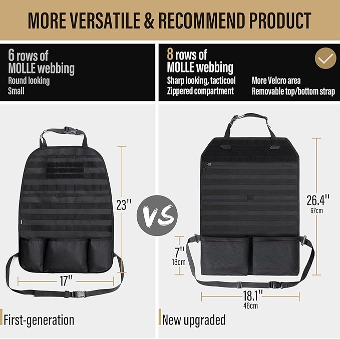 WYNEX Car Seat Organizer, Molle Backseat Cover Organizer Protector with Sling Rack, Visual Pocket and Patch, Universal Vehicle Fits for F150, Jeeps, Pickups & Trucks for Road Trips
