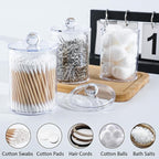 XIPENGKEJI 6 Pack Qtip Holder,Canister Apothecary Jar Set, Bathroom Jars with Lids Set for Cotton Swabs, Balls, Pads, Floss P