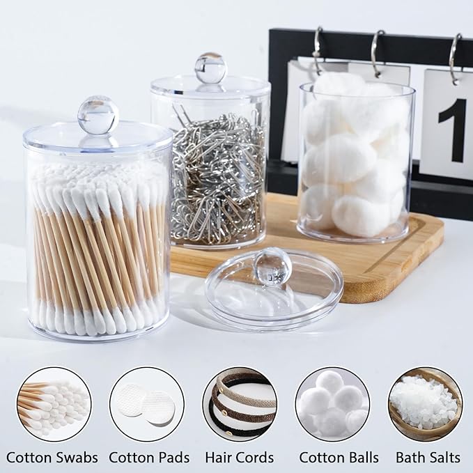 XIPENGKEJI 6 Pack Qtip Holder,Canister Apothecary Jar Set, Bathroom Jars with Lids Set for Cotton Swabs, Balls, Pads, Floss P