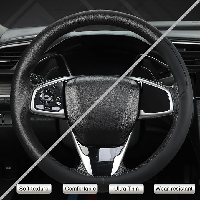 West Llama Thin Car Steering Wheel Cover, Universal 14.5-15 inch Nappa Leather Steering Wheel Cover, Ultra Thin, Anti-Slip, B