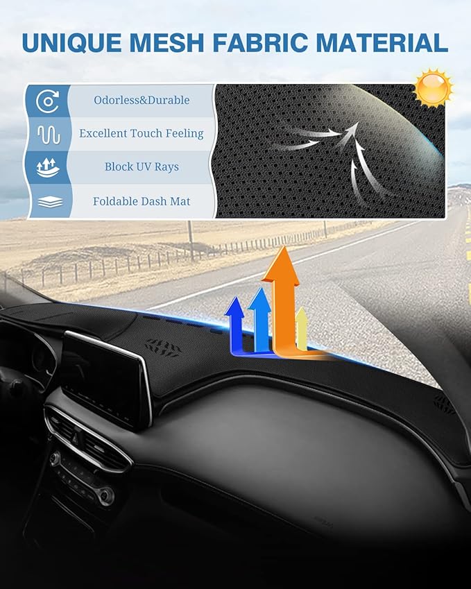 FIILINES Dash Cover for Hyundai Santa Fe 2019-2023, Dashboard Mat Cover Sunshade Nonslip Mesh Protector No Glare