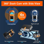 4K DashCam for Cars,4 Channel Car Dash Cam Front and Rear Inside with Voice Control,5G WiFi GPS, Night Vision, G Sensor, WDR,