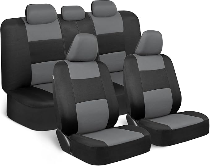 BDK PolyPro Car Seat Covers Full Set in Gray on Black, Front and Rear Split Bench Seat Covers for Cars, Easy to Install Car S