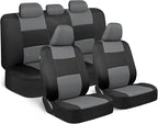 BDK PolyPro Car Seat Covers Full Set in Gray on Black, Front and Rear Split Bench Seat Covers for Cars, Easy to Install Car S