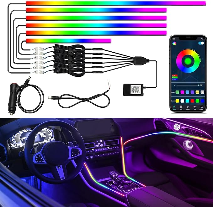 Dreamcolor Interior Car Lights, WEBUPAR Car Accessories 6 in 1 Car LED Strip Lights with APP Control and 213 Modes, 175 inches 593 LEDs Acrylic Fiber Optic Lights, RGB Neon Light Kits