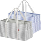 LHZ.K Standing Extra Large Utility Tote Bag 2 Pack, Foldable Reusable Grocery Bags with Metal Wire Frame & Hard Bottom Board