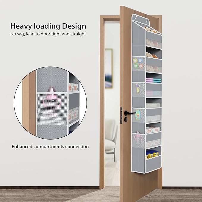 Univivi Door Hanging Organizer Nursery Closet Cabinet Baby Storage with 6 Large Compartments and 8 Side Pockets for Cosmetics