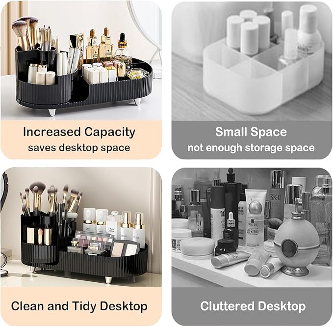 Rotating Makeup Organizer for Vanity with Brush Holder, Cosmetic Makeup Storage Organizer, Large Spinning Makeup Skincare Org