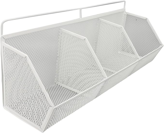 Metal Wire Basket, 3 Grids Wall Hanging Baskets, Wall Mount Slanted Opening Storage Organizer for Kitchen Bathroom Laundry Ro