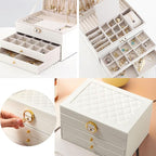 GUOER Jewelry Box for Women Girl Wife 3 Layers Large PU Leather Jewelry Organizer Storage Case with Two drawers Display for E