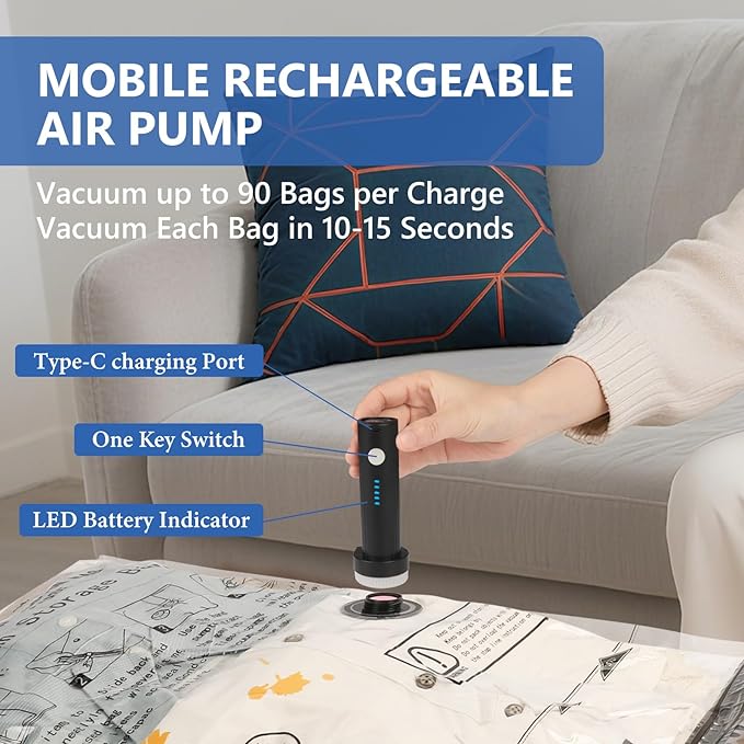 NESCCI Travel Vacuum Bags for Clothing with Rechargeable Wireless air Pump，36 Pack Compression Packing Bags for Luggage Suitc