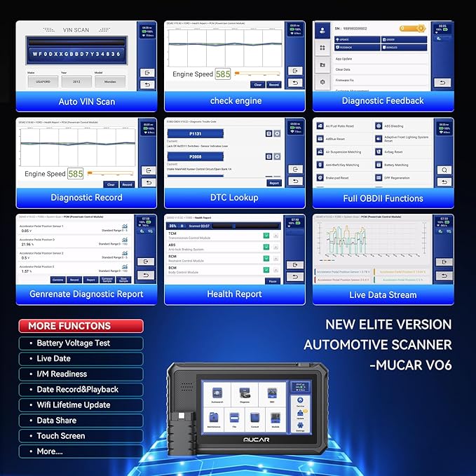 MUCAR VO6 Bidirectional Scan Tool, Full Systems Diagnostic OBD2 Scanner, Automotive Diagnostic Scanner for Car, 28+ Services